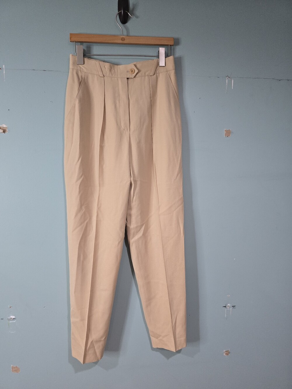 Escada Y2K Vtg Wool Minimalist Pleated Tan Lined Trousers Size 4
